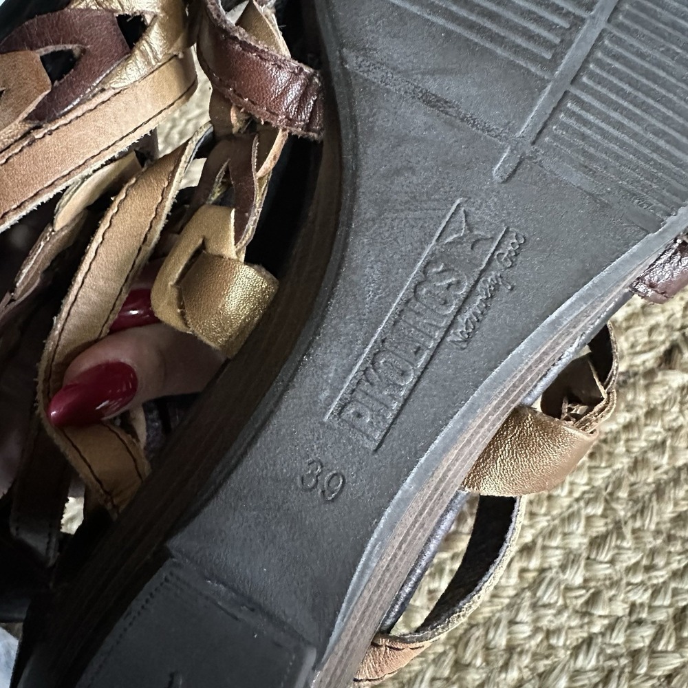 PIKOLINOS Brown Leather Strappy Back-Zip Ankle Strap Sandals 39 8.5 - Picture 8 of 9